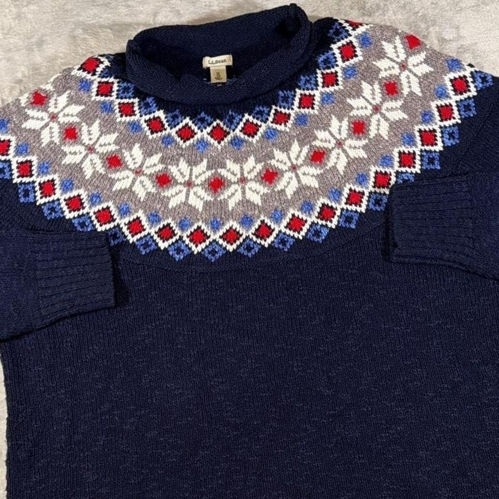 Crazy Y2K‎ Vintage Nordic Fair Isle Yoke Sweater | Geometric Pattern | Navy | XL